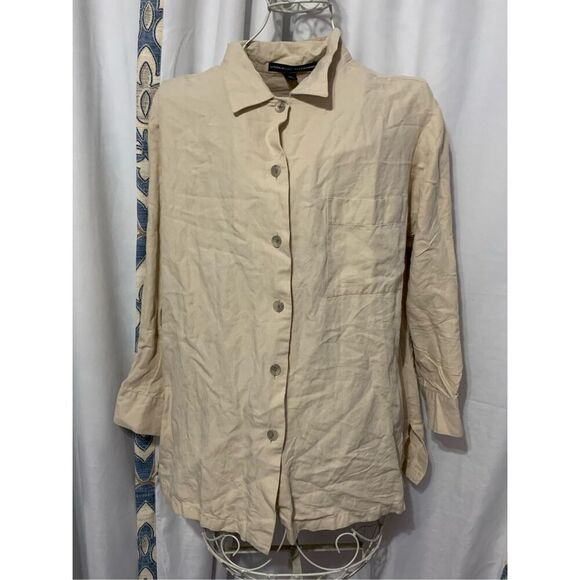 Beautiful Linda Allard Ellen Tracy Women's Beige Waffle Button Down Shirt Oversi - Picture 1 of 8